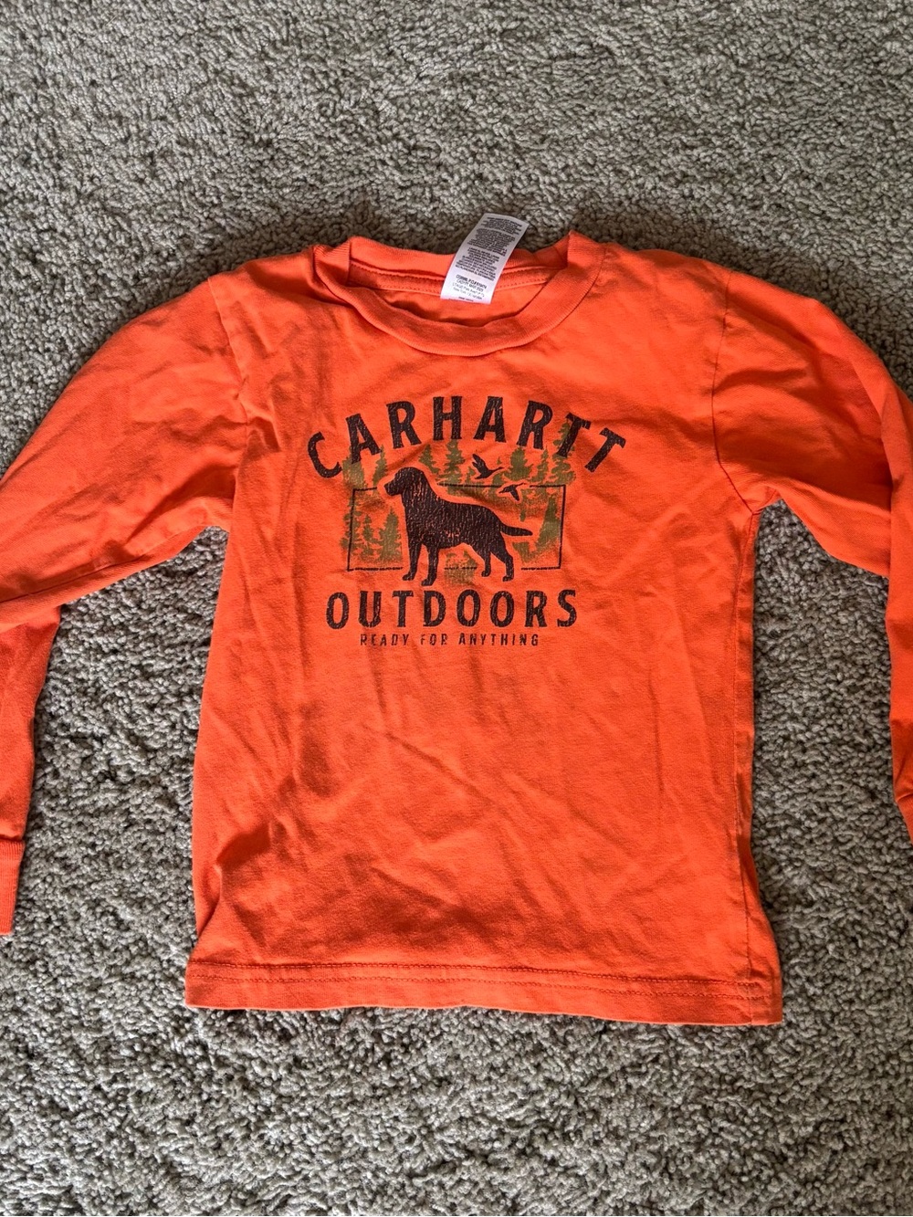 Carhartt Kids Orange Long-Sleeve Tee with Outdoors Dog Graphic